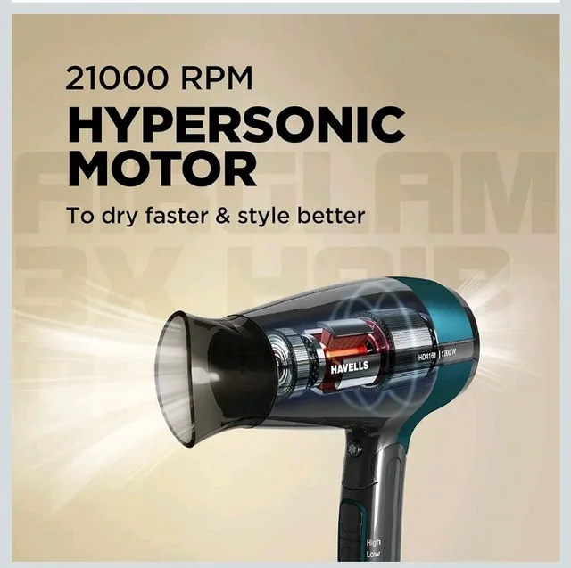 Havells Styling Hair Dryer | Hypersonic Motor | 3 Detachable Attachment| Diffuser, Quill-Style Comb, Aerofocus Nozzle|3 Temperature/2 Speed Settings| Cool Shot| 1200 W |2 years guarantee|HD4161