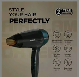 Havells Styling Hair Dryer | Hypersonic Motor | 3 Detachable Attachment| Diffuser, Quill-Style Comb, Aerofocus Nozzle|3 Temperature/2 Speed Settings| Cool Shot| 1200 W |2 years guarantee|HD4161