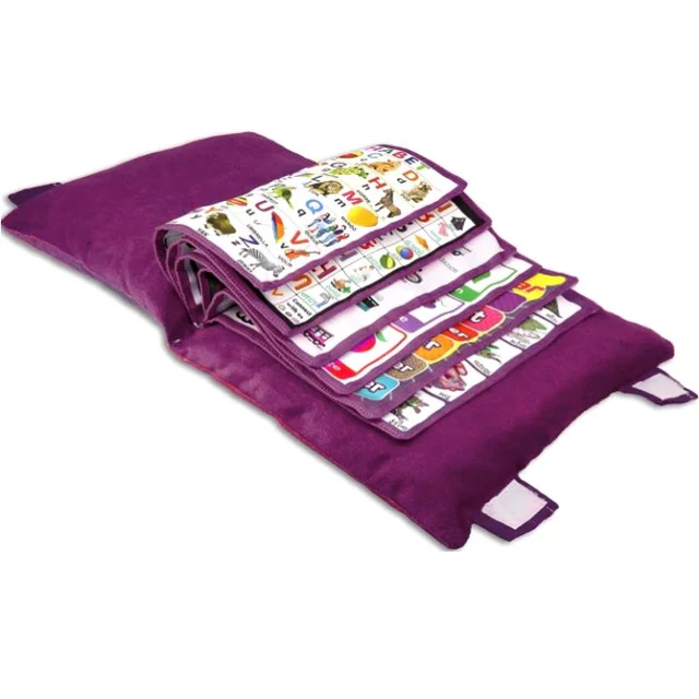 Children's Educational Learning Soft Velvet Cushion Book with English Alphabets_Numbers_Spellings for Playing Kids_Purple