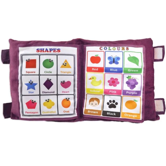 Children's Educational Learning Soft Velvet Cushion Book with English Alphabets_Numbers_Spellings for Playing Kids_Purple