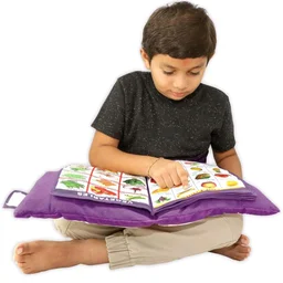 Children's Educational Learning Soft Velvet Cushion Book with English Alphabets_Numbers_Spellings for Playing Kids_Purple