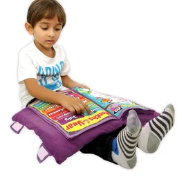 Children's Educational Learning Soft Velvet Cushion Book with English Alphabets_Numbers_Spellings for Playing Kids_Purple