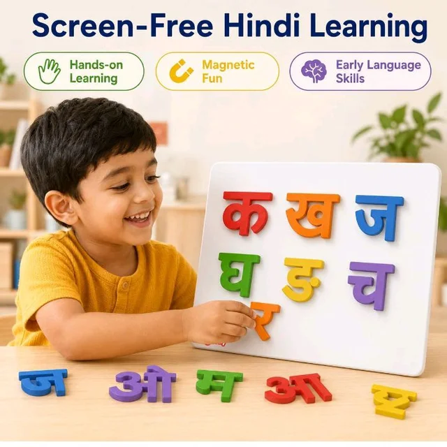 Solo MagPlay Hindi Letters Kit (Varnmala Kit) — 60 Magnetic Foam Letters + A4 Metal Play Board | Age 3+ | Includes Vowels, Consonants & Matras for Word Building
