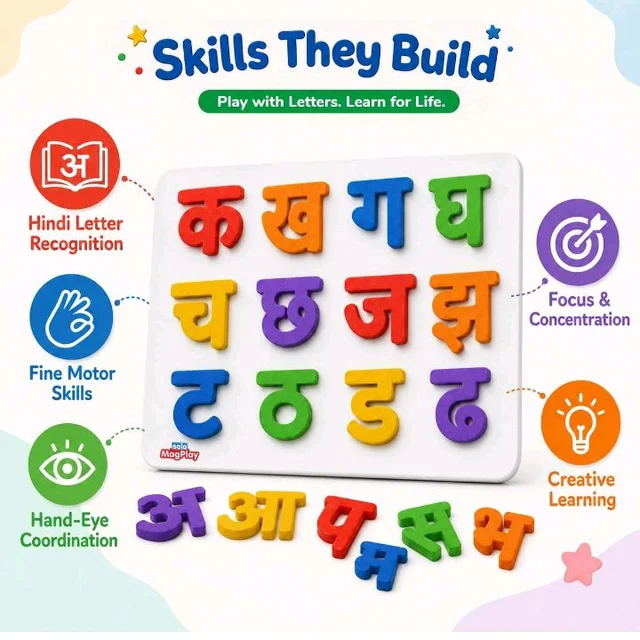 Solo MagPlay Hindi Letters Kit (Varnmala Kit) — 60 Magnetic Foam Letters + A4 Metal Play Board | Age 3+ | Includes Vowels, Consonants & Matras for Word Building