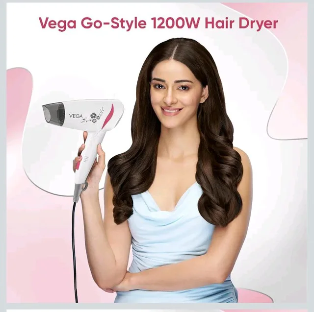 VEGA 1200-1400 Watts Go Style Foldable Hair Dryer for Women with Detachable Nozzle, Heat & Cool Setting, Quick Dry, Overheat Cut-Off, Suitable for All Hair Types, (VHDH-18), Blue