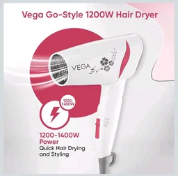 VEGA 1200-1400 Watts Go Style Foldable Hair Dryer for Women with Detachable Nozzle, Heat & Cool Setting, Quick Dry, Overheat Cut-Off, Suitable for All Hair Types, (VHDH-18), Blue