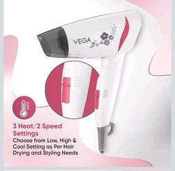 VEGA 1200-1400 Watts Go Style Foldable Hair Dryer for Women with Detachable Nozzle, Heat & Cool Setting, Quick Dry, Overheat Cut-Off, Suitable for All Hair Types, (VHDH-18), Blue