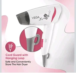 VEGA 1200-1400 Watts Go Style Foldable Hair Dryer for Women with Detachable Nozzle, Heat & Cool Setting, Quick Dry, Overheat Cut-Off, Suitable for All Hair Types, (VHDH-18), Blue