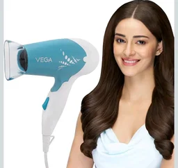 Vega Insta Glam Foldable 1000 Watts Hair Dryer for Men and Women with 2 Heat & Speed Settings, Detachable Nozzle, Automatic Overheat Cut-out, VHDH-29, (Made in India)