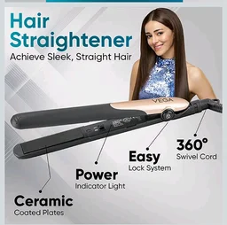 Vega Miss Versatile Styling Set Straightener, Curler & Dryer Gift Combo for Women, 1000W Hair Dryer with 2 Head/Speed Setting, Hair Straightener & Curler Comes with Ceramic Coated, (VHSS-03), Black