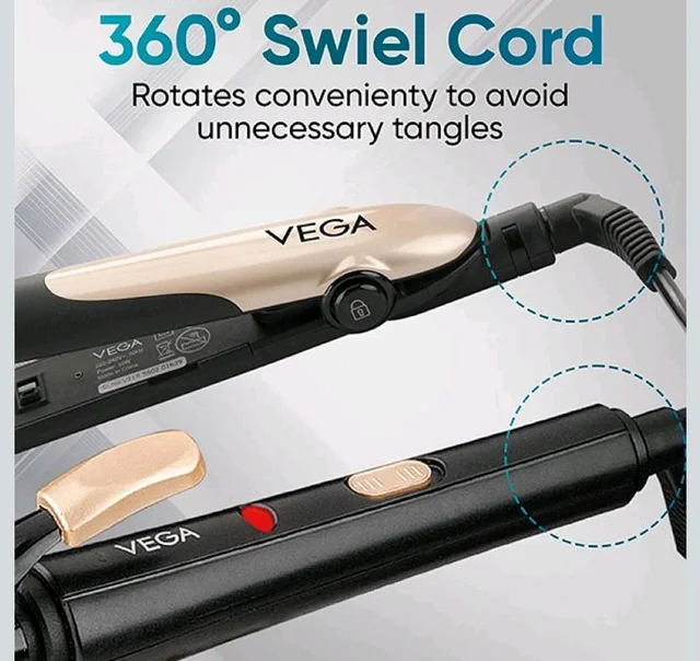 Vega Miss Versatile Styling Set Straightener, Curler & Dryer Gift Combo for Women, 1000W Hair Dryer with 2 Head/Speed Setting, Hair Straightener & Curler Comes with Ceramic Coated, (VHSS-03), Black