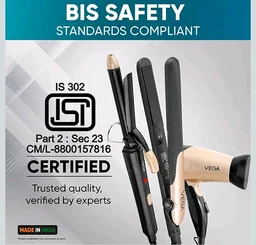 Vega Miss Versatile Styling Set Straightener, Curler & Dryer Gift Combo for Women, 1000W Hair Dryer with 2 Head/Speed Setting, Hair Straightener & Curler Comes with Ceramic Coated, (VHSS-03), Black