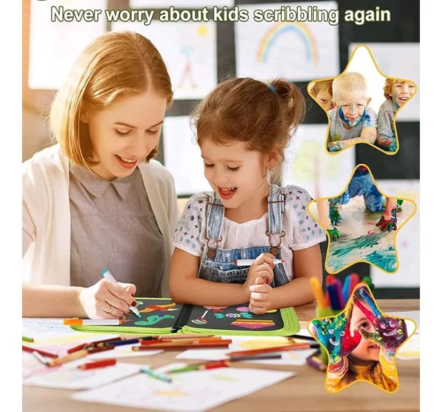 AMENDAS Erasable Doodle Book Set for Kids, Reusable Magic Drawing Book with Watercolor Pens, Road Trip Car Game Writing and Painting Set for Boys and Girls