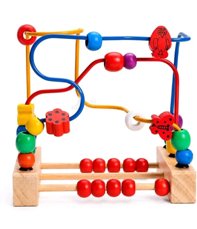 LITTLEMIND Wooden Bead Maze Activity Toy for Kids 18 Months+ | Montessori Wire Bead Maze with Built-in Abacus Counting Frame | Fine Motor Skills, Hand-Eye Coordination & Early Learning Toy
