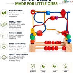 LITTLEMIND Wooden Bead Maze Activity Toy for Kids 18 Months+ | Montessori Wire Bead Maze with Built-in Abacus Counting Frame | Fine Motor Skills, Hand-Eye Coordination & Early Learning Toy