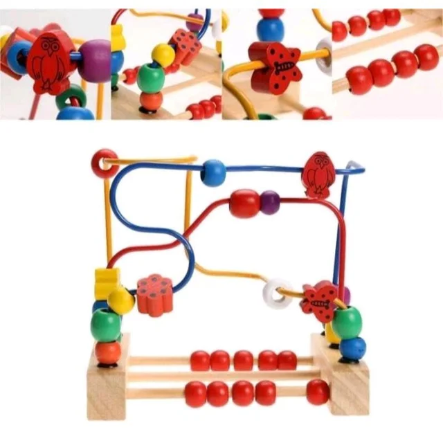 LITTLEMIND Wooden Bead Maze Activity Toy for Kids 18 Months+ | Montessori Wire Bead Maze with Built-in Abacus Counting Frame | Fine Motor Skills, Hand-Eye Coordination & Early Learning Toy