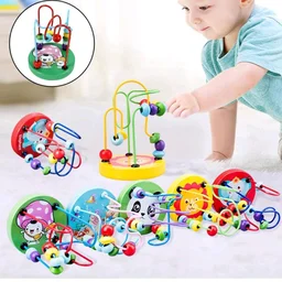 Raindrops Wooden Bead Maze Montessori Birds and Animal Design Toy for Toddlers|Wooden Beads Maze Game|Colour Beads Rolling Game| Beads Move Circle Game |Wooden Cartoons Bead Maze Toy (Random Design)