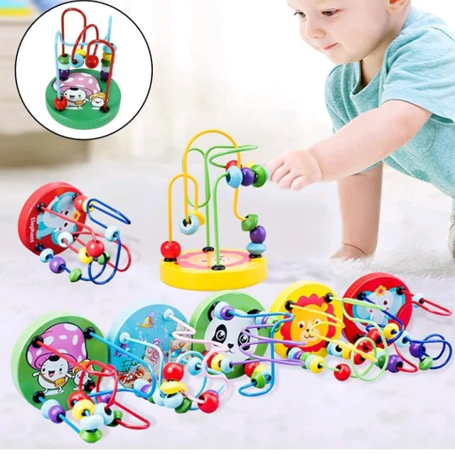 Raindrops Wooden Bead Maze Montessori Birds and Animal Design Toy for Toddlers|Wooden Beads Maze Game|Colour Beads Rolling Game| Beads Move Circle Game |Wooden Cartoons Bead Maze Toy (Random Design)