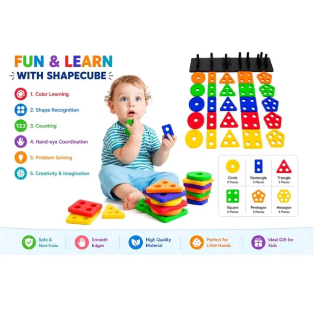 Brand: Generic
Shape Sorter Stacking Toy with 5 Geometric Shapes, Multicolour
Toddler Learning Toy, Colour Recognition, 5 Shapes Included, Sorting Board, Early Development
67%
off