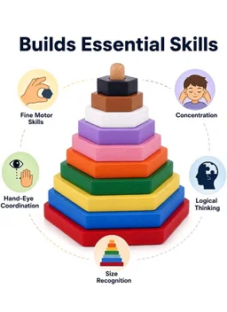 Tantrums Hexagone Stacking Rings Graded Tower Toy for Kids - Sensory Toys for 6 to 12 Months | Wooden Building Block Tower Toy | Stacker Montessori Learning for Babies | Educational Motor Skills
100+ bought in past month