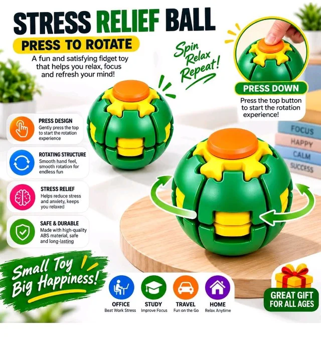 Kids Aura Toy’s Press to Spin Fidget Spinner Ball, 360 Rotating Gyroscopic Stress Relief Ball Toy for Kids and Adults, Pocket Size Handheld Desk Spinner