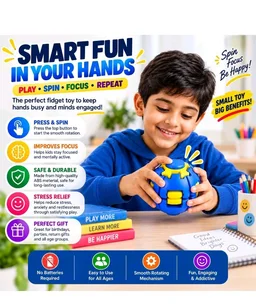 Kids Aura Toy’s Press to Spin Fidget Spinner Ball, 360 Rotating Gyroscopic Stress Relief Ball Toy for Kids and Adults, Pocket Size Handheld Desk Spinner