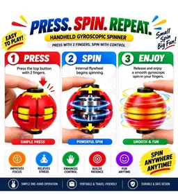 Kids Aura Toy’s Press to Spin Fidget Spinner Ball, 360 Rotating Gyroscopic Stress Relief Ball Toy for Kids and Adults, Pocket Size Handheld Desk Spinner