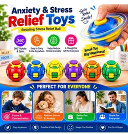 Kids Aura Toy’s Press to Spin Fidget Spinner Ball, 360 Rotating Gyroscopic Stress Relief Ball Toy for Kids and Adults, Pocket Size Handheld Desk Spinner