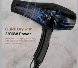 Vega Pro-Xpert 2200W Professional Hair Dryer for Women with 2 Speed/3 Heat Settings, Cool Shot Button, Diffuser & 2 Detachable Nozzles, Travel Friendly, (VHDP-03), 2000 Watts, Black