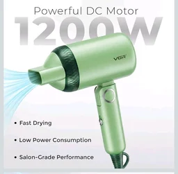 VGR V-421 Foldable Hair Dryer - 1200 Watts, 2 Speed Settings, Dc Motor For Long-Lasting Performance, Overheating Protection, Ergonomic Design For Comfortable Use (Green)