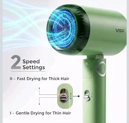 VGR V-421 Foldable Hair Dryer - 1200 Watts, 2 Speed Settings, Dc Motor For Long-Lasting Performance, Overheating Protection, Ergonomic Design For Comfortable Use (Green)