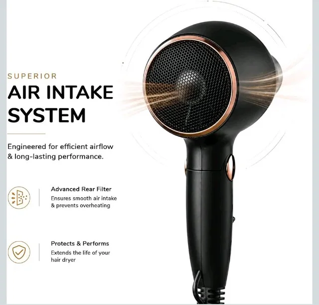 VGR V-439 Foldable Hair Dryer for Men & Women with 1600W DC Motor, 2 Speed Settings, Cool Shot Function, 1.8m Cable, Ideal for Salon and Home Use, 2 Years Warranty (Black)