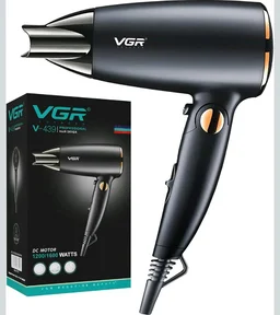 VGR V-439 Foldable Hair Dryer for Men & Women with 1600W DC Motor, 2 Speed Settings, Cool Shot Function, 1.8m Cable, Ideal for Salon and Home Use, 2 Years Warranty (Black)