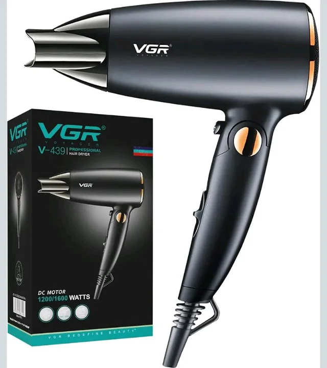 VGR V-439 Foldable Hair Dryer for Men & Women with 1600W DC Motor, 2 Speed Settings, Cool Shot Function, 1.8m Cable, Ideal for Salon and Home Use, 2 Years Warranty (Black)