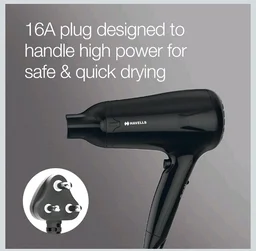 Havells HD3162 Men's 1565 Watts Powerful Hair Dryer with Thin Concentrator and Cool Shot Button; Heat Balance Technology (Black)