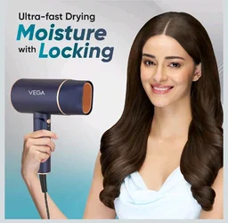 Vega Ionic 1200-1400W Foldable Hair Dryer for Men and Women, Quick & Fast Drying with Ionic Technology & 2 Heat/Speed Settings (Low & High), Cool Shot Button, Detachable Nozzle, Blow Dryer (VHDH-35)