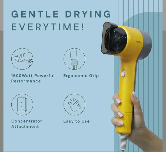 Winston Turbo X Hair Dryer 1600W for Men and Women, Compact and Fast Drying with 3 Speed/ 2 Heat Settings with Low Noise & Overheat Protection - All Hair Types