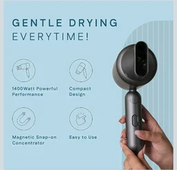 WINSTON Ionic Foldable Hair Dryer - 1400W | Compact, Foldable, and Damage-Free Drying Blow Dryer with Low Noise & Overheat Protection - 1 Year Warranty (Grey)