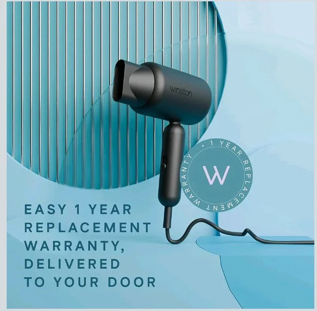 WINSTON Ionic Foldable Hair Dryer - 1400W | Compact, Foldable, and Damage-Free Drying Blow Dryer with Low Noise & Overheat Protection - 1 Year Warranty (Grey)