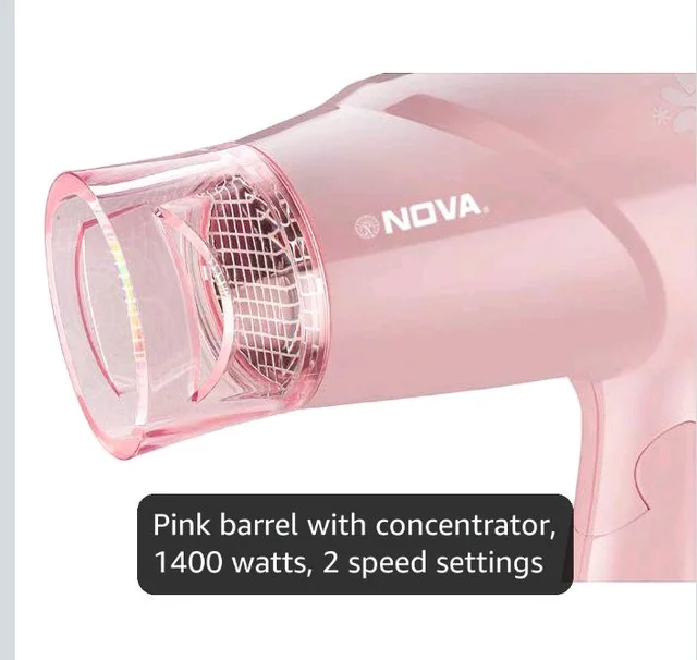 Nova NHP 8202 Premium 1400 Watts Hot and Cold Foldable Hair Dryer for Women (Pink)