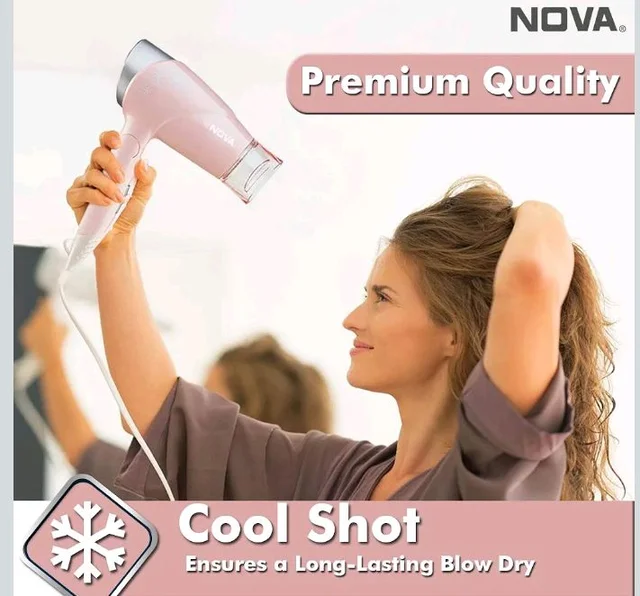 Nova NHP 8202 Premium 1400 Watts Hot and Cold Foldable Hair Dryer for Women (Pink)