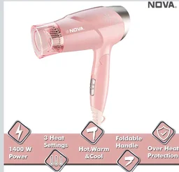 Nova NHP 8202 Premium 1400 Watts Hot and Cold Foldable Hair Dryer for Women (Pink)
