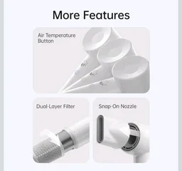 Laifen Hair Dryer SE Lite White, 150 Million Negative Ionic Blow Dryer With 100,000 RPM Brushless Motor, 1400 Watt Powerful Fast Drying High-Speed Low Noise Hairdryer, Lightweight and Compact Design