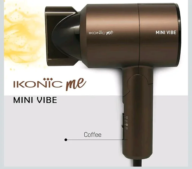 IKONIC Mini Vibe Hair Dryer 1200 Watts with 2 Speed Setting Cool Shot Overheat Protection, Compact Design, Travel Friendly,Glossy Finish Look, All Hair Type, Coffee