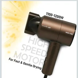 IKONIC Mini Vibe Hair Dryer 1200 Watts with 2 Speed Setting Cool Shot Overheat Protection, Compact Design, Travel Friendly,Glossy Finish Look, All Hair Type, Coffee