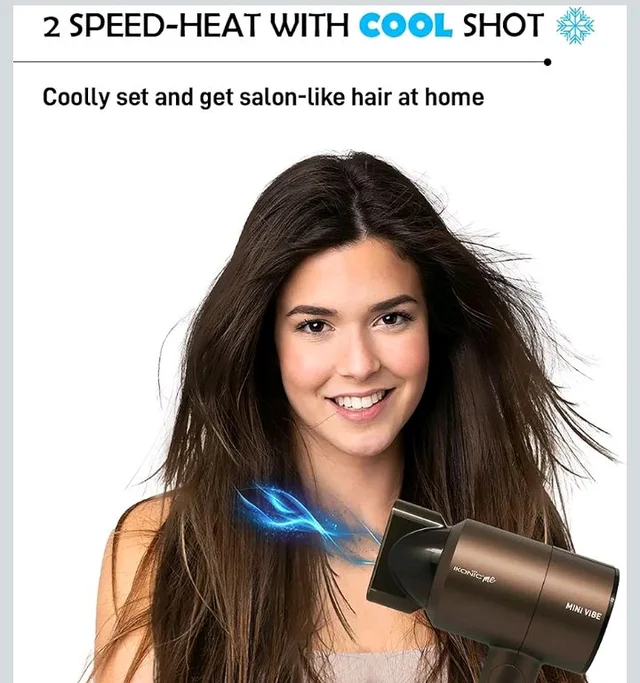 IKONIC Mini Vibe Hair Dryer 1200 Watts with 2 Speed Setting Cool Shot Overheat Protection, Compact Design, Travel Friendly,Glossy Finish Look, All Hair Type, Coffee