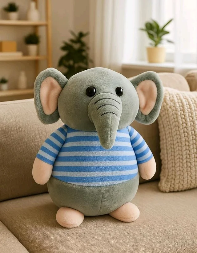 Fun4you Elephant Soft Toy for Kids – Cute Animal Plush – Stuffed Elephant for Baby Boys & Girls – Cuddly Soft Gift for Toddlers - Blue - 20 cm