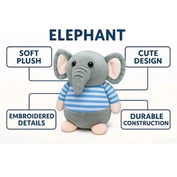 Fun4you Elephant Soft Toy for Kids – Cute Animal Plush – Stuffed Elephant for Baby Boys & Girls – Cuddly Soft Gift for Toddlers - Blue - 20 cm
