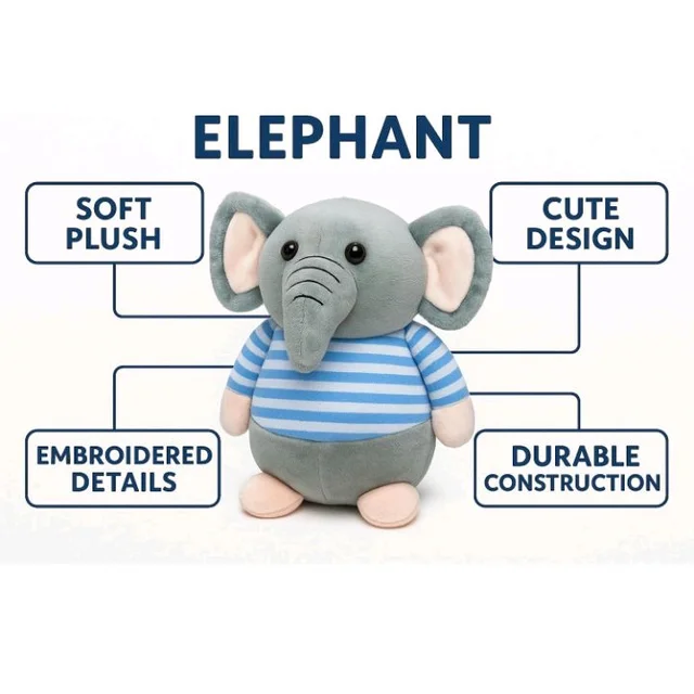 Fun4you Elephant Soft Toy for Kids – Cute Animal Plush – Stuffed Elephant for Baby Boys & Girls – Cuddly Soft Gift for Toddlers - Blue - 20 cm