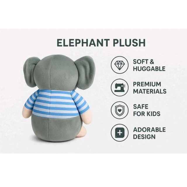 Fun4you Elephant Soft Toy for Kids – Cute Animal Plush – Stuffed Elephant for Baby Boys & Girls – Cuddly Soft Gift for Toddlers - Blue - 20 cm